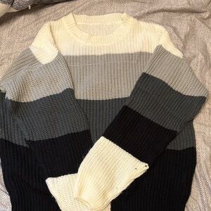 Women's Striped Sweater - Black, Gray, and Cream